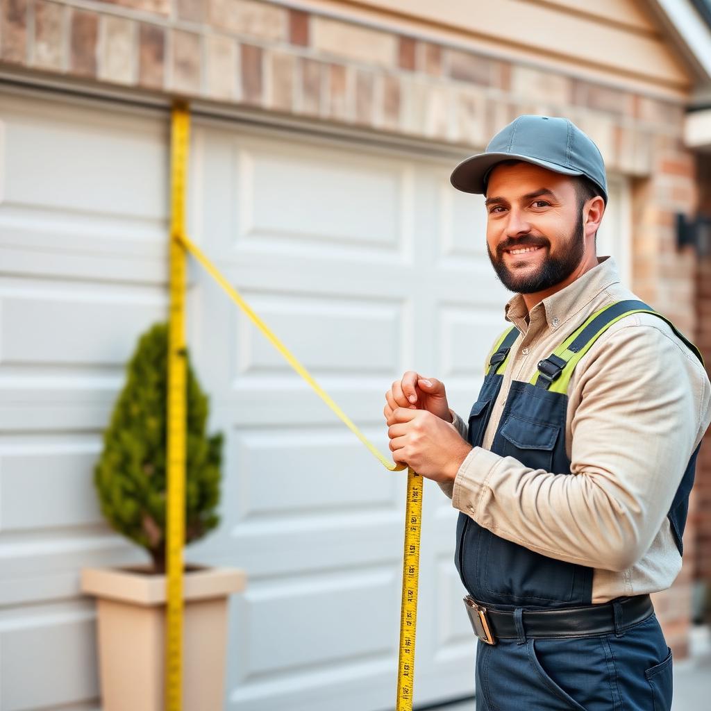 Expert garage door technician measuring for professional installation in Sherrodsville, Ohio